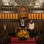 Alyssa Hatch, E15, and John Kelly, A15, recite a quotation and reflection from Dr. Martin Luther King, Jr. at the University Chaplain's office Dr. Martin Luther King Jr. Day Community Celebration at Goddard Chapel on Jan. 22, 2015. ( Alyssa Hatch, E15, and John Kelly, A15, recite a quotation and reflection from Dr. Martin Luther King, Jr. at the University Chaplain's office Dr. Martin Luther King Jr. Day Community Celebration at Goddard Chapel on Jan. 22, 2015. (