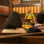 David Asamoah-Duodu, A16, recites a quotation and reflection from Dr. Martin Luther King, Jr., at the University Chaplain's office Dr. Martin Luther King, Jr. Day Community Celebration at Goddard Chapel on Jan. 22, 2015 David Asamoah-Duodu, A16, recites a quotation and reflection from Dr. Martin Luther King, Jr., at the University Chaplain's office Dr. Martin Luther King, Jr. Day Community Celebration at Goddard Chapel on Jan. 22, 2015
