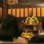 David Asamoah-Duodu, A16, recites a quotation and reflection from Dr. Martin Luther King, Jr., at the University Chaplain's office Dr. Martin Luther King, Jr. Day Community Celebration at Goddard Chapel on Jan. 22, 2015 David Asamoah-Duodu, A16, recites a quotation and reflection from Dr. Martin Luther King, Jr., at the University Chaplain's office Dr. Martin Luther King, Jr. Day Community Celebration at Goddard Chapel on Jan. 22, 2015