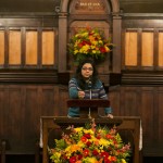 - Nazifa Sarawat, E17, recites a quotation and reflection from Dr. Martin Luther King., Jr., at the University Chaplain's office Dr. Martin Luther King, Jr. Day Community Celebration at Goddard Chapel on Jan. 22, 2015. - Nazifa Sarawat, E17, recites a quotation and reflection from Dr. Martin Luther King., Jr., at the University Chaplain's office Dr. Martin Luther King, Jr. Day Community Celebration at Goddard Chapel on Jan. 22, 2015.