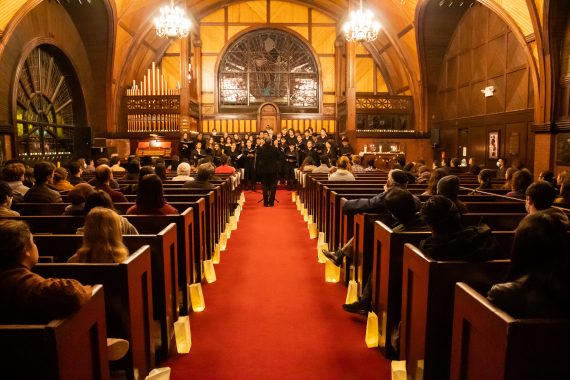 The chapel illuminated